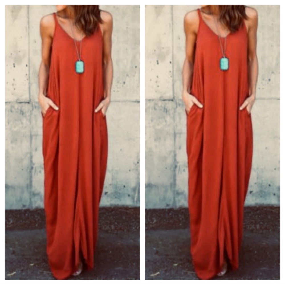 Adjustable straps loose side pockets maxi dress - Picture 6 of 6